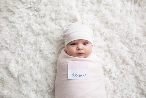 Set| 47in 47in| Lulujo Birth Announcement Hat & Swaddle Blanket Unisex Softest Bamboo Viscose Muslin Baby Swaddle