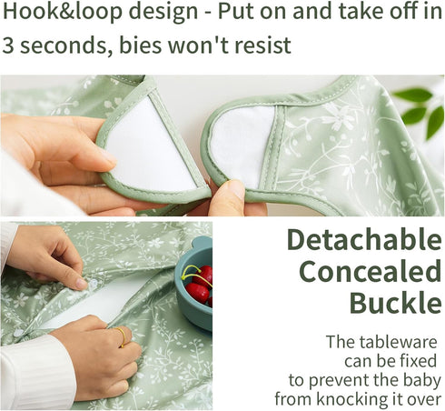 CoolaPeach 2-Pack 1 3 Long Sleeve Baby Bib,Coverall Baby Bibs for Eating,Waterproof,Attaches to Highchair&Table,Ages