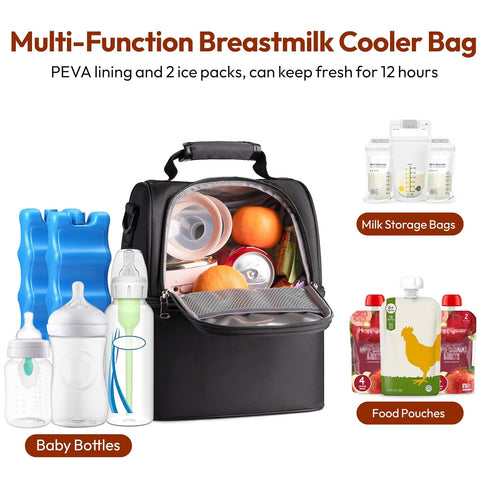 2 Pack, 6 NCVI Breastmilk Cooler Bag with Ice Breast Pump Bag with Cooler Fits Bottles, Double Layer Breast Milk Travel