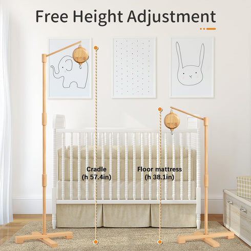 57.4 Inch FEISIKE Baby Crib Mobile Arm with Music Box Spin Motor, Mobile Arm for Crib Wooden Nursery Decor Hanger