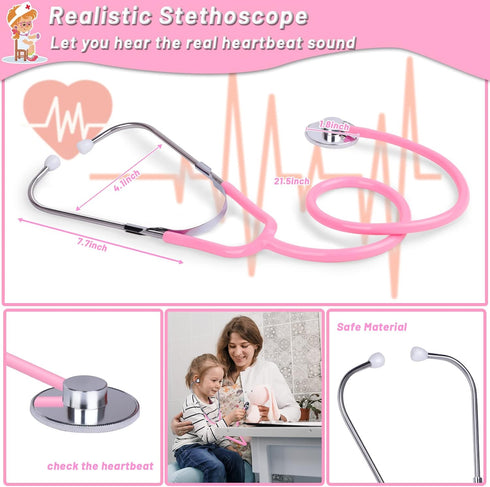 Magic4U 34 Kids Doctor Costume Kit with Real Working Stethoscope and Carry Case, Pieces Pretend-n-Play Realistic