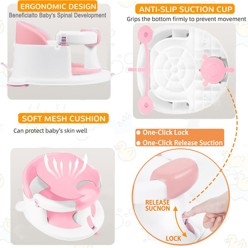 Gotof 6 Baby Bath Seat for Babies Months & up, Non-Slip Toddler Bath Seats for Babies Sitting Up,Safe Infant & Newborn
