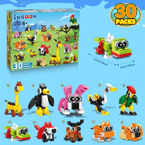30 Pack Party Favors for Kids Building Toy, 750 PCS Animals Building Block Set for Goodie Bag Stuffers, Classroom Prizes