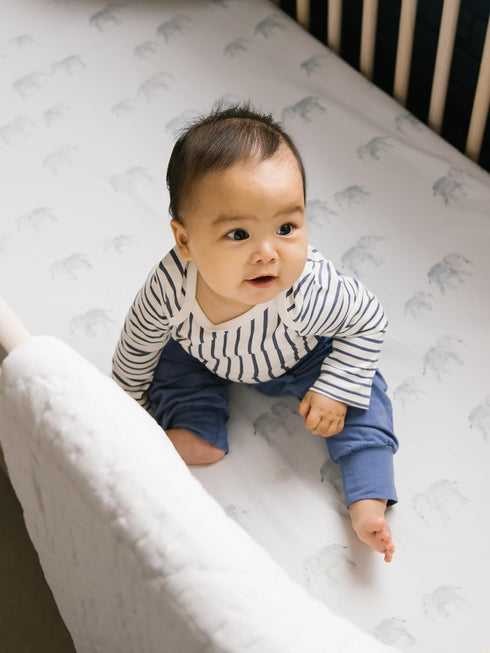 52L 28W 8H Pehr Crib Sheet, Follow Me Elephant | Breathable Brushed Organic Cotton for Soft Sleep | Fits Standard Crib