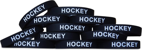 Novel Merk 12-Piece White Text Black Hockey Party Favor & School Carnival Prize Silicone Wristband Bracelet