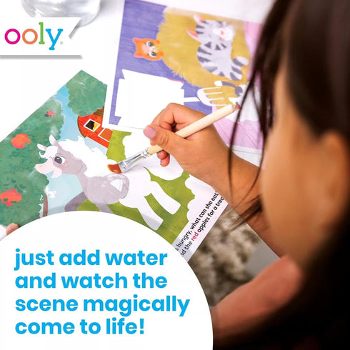 OOLY Water Amaze, 12 Reveal Boards & Brush, Reusable Water Reveal Pads for Kids, Water Coloring Books for Toddlers