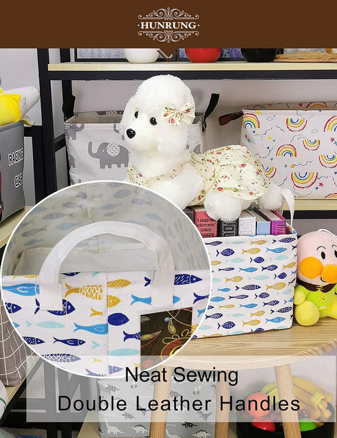 HUNRUNG Rectangle Storage Basket - Cute Canvas Organizer Bin for Pet/Children Toys, Books, and Clothes