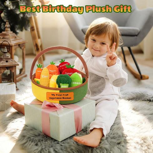 GERBIT Set 8 My First Fruit Vegetable Basket Plush, Baby Felt Play Food with Pcs Fruit Vegetable Plushies for Toddlers