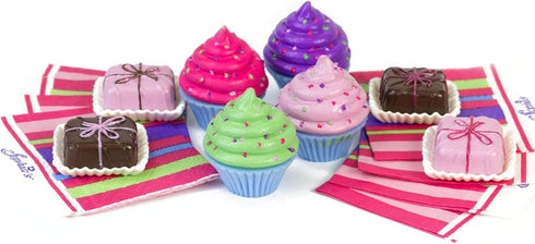 Sophia's Doll-Sized Dessert Set with 8 Pretend Treats, Sprinkled Cupcakes & Petit Fours Plus Napkins for 18" Dolls