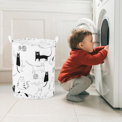 Foldable Baby Laundry Basket Hamper for Nursery, Portable Tall Collapsible Organizer with Handles (Animal Cats)