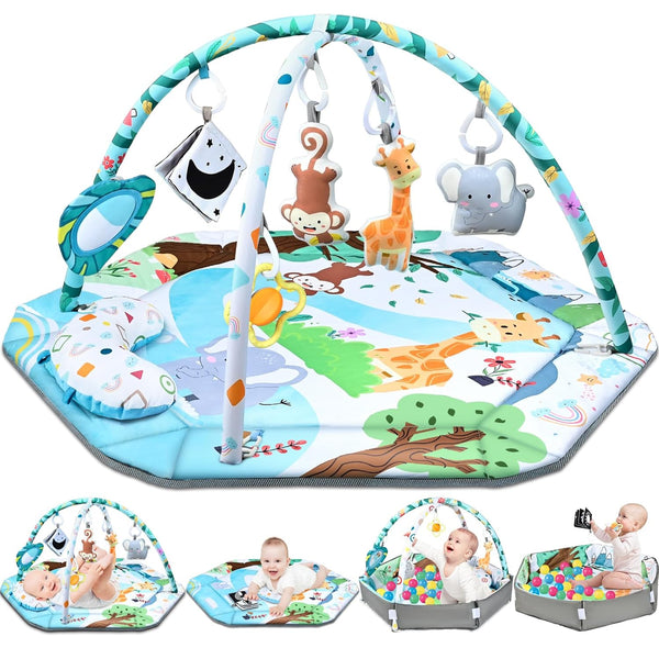 Baby Gym Play Mat, 8-in-1 Tummy Time Mat & Ball Pit with