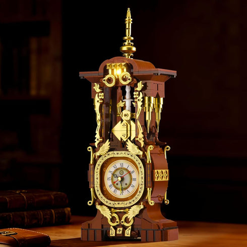 ONITUOFO Set 8+(879PCS) Retro Clock Building for Adults, Vintage Pendulum Model with Rotating Gears, Mechanical