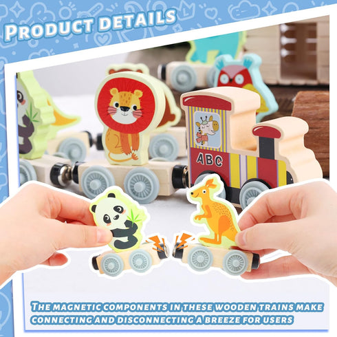LovesTown 11PCS Magnetic Wooden Animals Train Set - Montessori Toys for Preschool Learning Activities