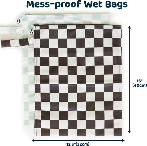 Tiny Twinkle Mess-proof Wet Bags, 2 Pack Waterproof and Washable Bag for Travel Storage, Stroller, Daycare, Baby Diapers