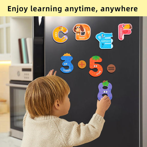52 Pack Magnetic Letters Numbers Fridge Magnets for Toddlers, Animal ABC Cardboard Magnets for Educational Toys