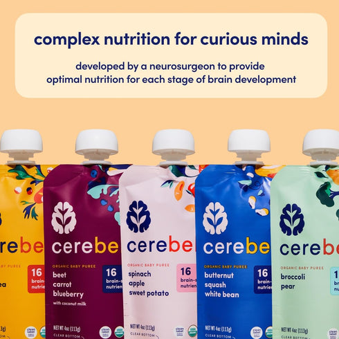 Cerebelly Organic Carrot Rosemary & Beef Bone Broth Puree, 4 oz Pouch (6 Pack) for 6+ Months