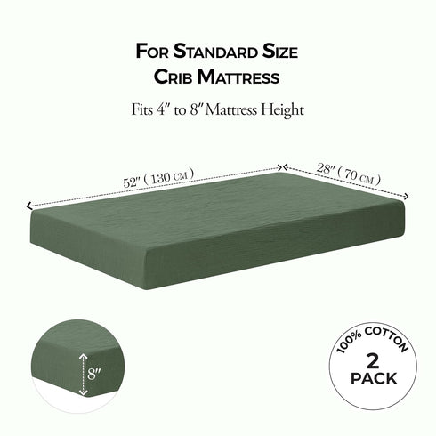 2 Pack, 100% 52x28 Dreamology Muslin Crib Sheets, Cotton Crib Sheet Fitted, for Girls, Boys, Green Crib Sheets