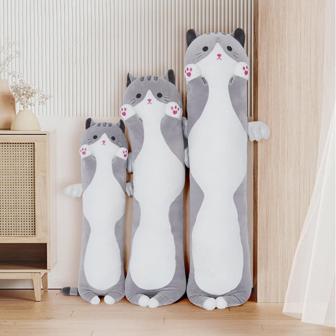 Yeqivo Girlfriend(110cm/43.3inch) Soft Cat Plush Pillow, Grey Long Cat Stuffed Animals Soft Long Kitten Plushies Kawaii