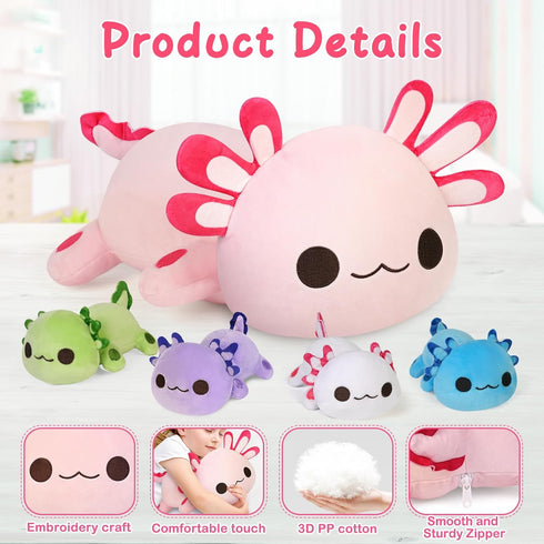 KMUYSL Axolotl Plush Toys Set - Mommy Axolotl with 4 Baby Axolotls, Gifts for Kids
