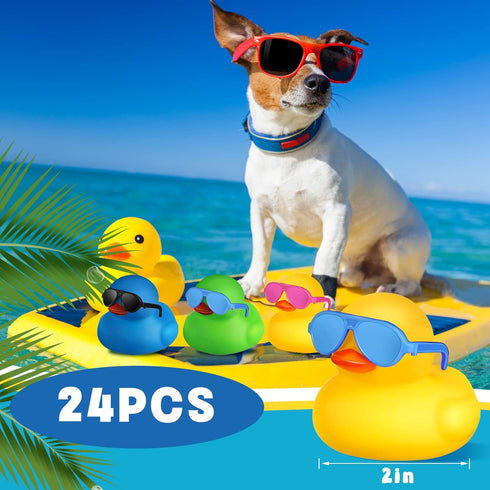 24 Pcs Mini Rubber Ducks with Sunglasses, Rubber Ducks in Bulk Valentine Bathtub Toys for Cruise Valentines Kids