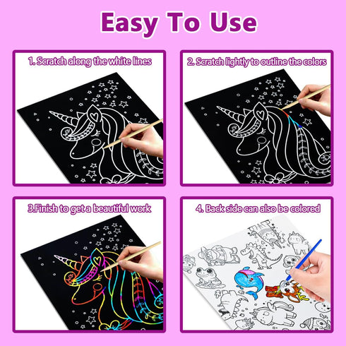 BAOXUE Set, 4-8 Scratch Art for Kids, Rainbow Scratch Paper Art Scratch Coloring Book,Arts and Crafts for Kid Ages