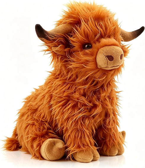 VYRNARA 10.5 Inch Highland Cow Stuffed Animal Plush Toy by - Cute Fluffy Brown Plushie - Soft PP Cotton Farm Animal