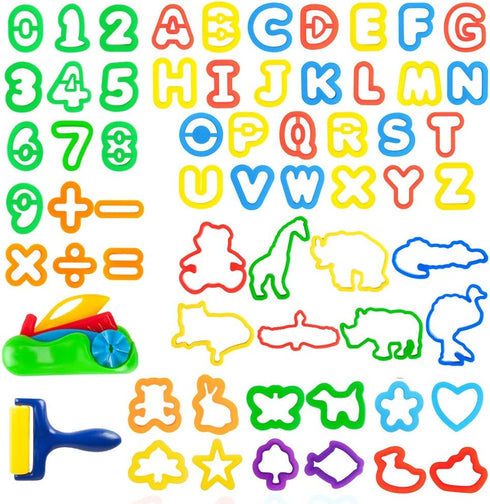 Play Dough Tools Set for Kids - Letter Molds, Numeral Molds, Various Plastic Animal Molds for Creative Dough Cutting