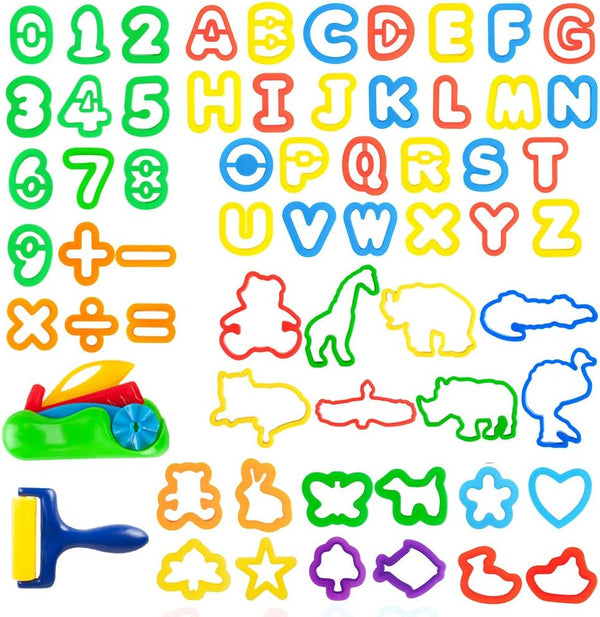 Play Dough Tools Set for Kids - Letter Molds, Numeral Molds, Various Plastic Animal Molds for Creative Dough Cutting