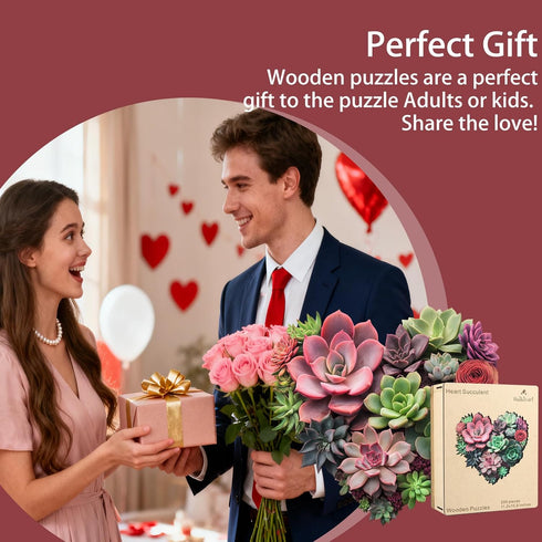500 Gifts,17.3"x18.4" Ruikiyart Wooden Puzzles for Adults Pieces,Mother's Day Heart Succulent Jigsaw Puzzles for Adults