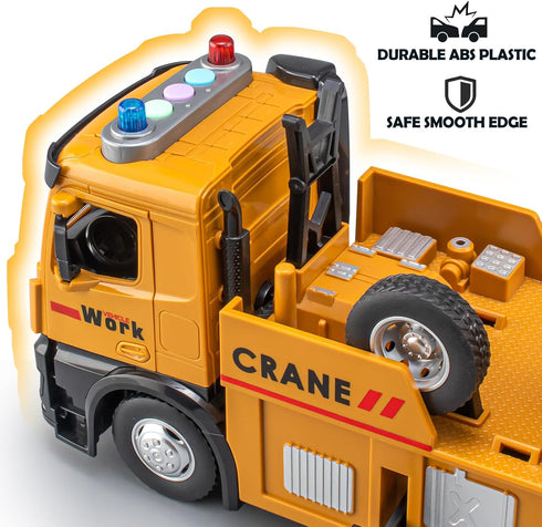TAKGUD 13.5" Crane Toy for Boys, Large Crane Truck with Lights and Sounds, Open-able Doors, Friction Powered