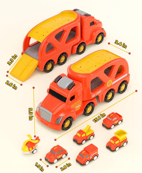 LADFAR 6 6 Set, 3 4 5 6 Construction Toy Trucks for Boys Girls, with Unique Music & Lights, Mini Pull-Back Vehicles
