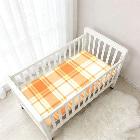 JUNZAN 52x28 Orange Scottish Plaid Baby Crib Sheets Cotton Fitted Crib Sheets for Boys Girls Standard Toldder Bed