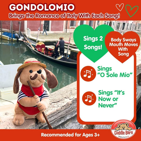 2 12 inches Singing Toy Puppy - Gondolomio | Animated Plush Italian Dog Sings Songs "O Sole Mio" and Elvis Hit "It's