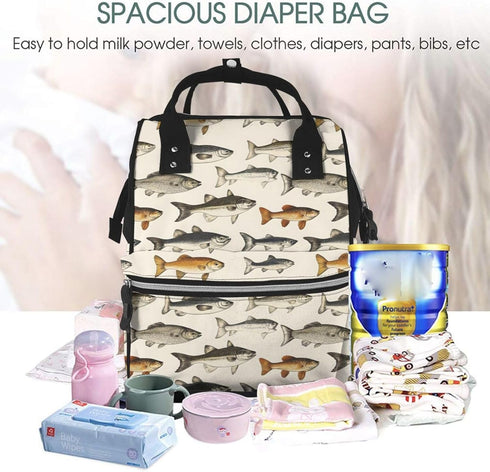 TZTTZT Backpack, Mommy Realistic Style Fish Print Diaper Bag Toddler Baby Girl Boy Diaper Bag for Mom Dad, Bags Travel