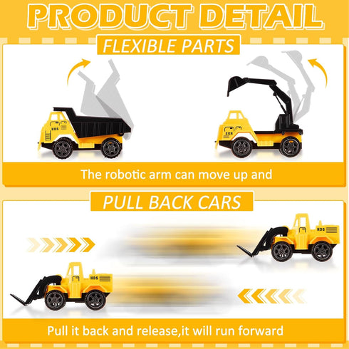 12 Set Set) Pcs Construction Party Favors Engineering Trucks Small Digger Truck Toys Christmas Gifts Pull Back Vehicles