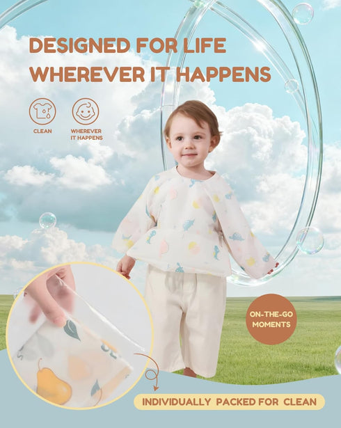 SauGonb 16/36 Disposable Baby Bibs for Baby Boys and Girls - Long Sleeve Bib Individually Wrapped Waterproof Baby Bibs