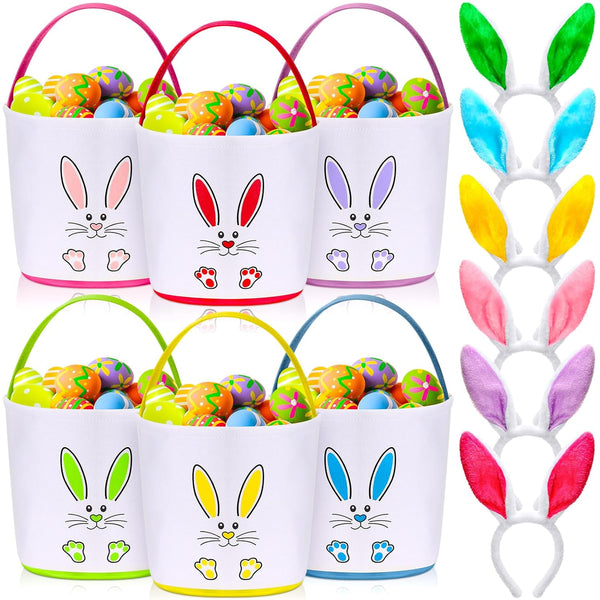 Domensi 12 Pcs Easter Basket Set for Kids Canvas Easter Baskets with