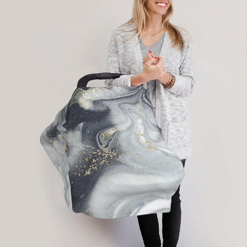 Schgap Grey Marble Car Seat Cover for Babies Nursing Cover Breastfeeding Baby Carrier Cover Stretchy Carseat Canopy