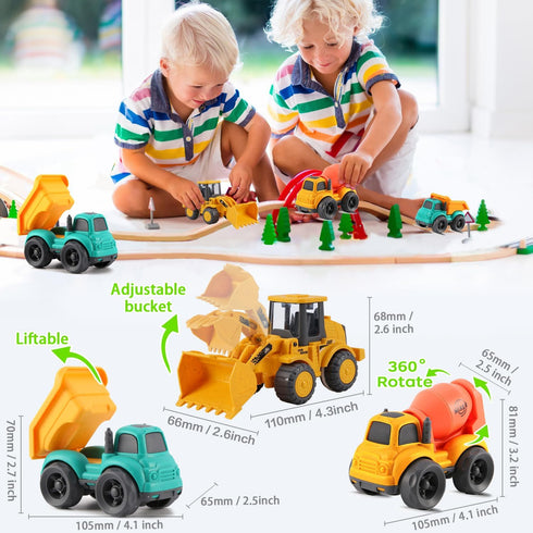 vusum 2-4, 1 2 3 Set, Toddler Toys for Ages Kids Toys for Year Old Boy Girls,Dump Truck Cement Mixer Excavator Toy Cars