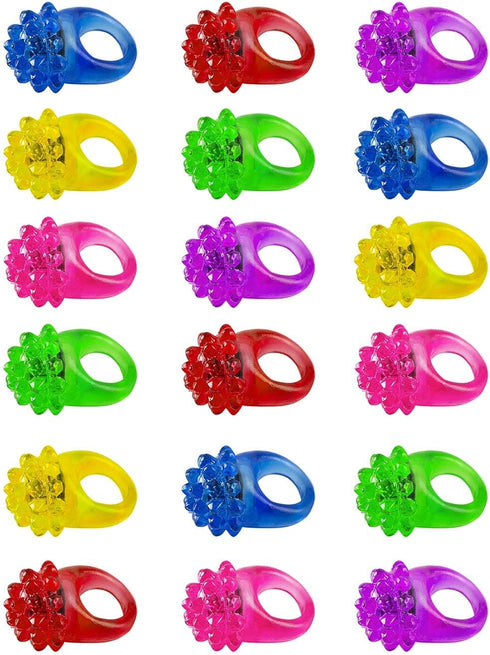 Flashing Colorful LED Light Up Bumpy Jelly Rubber Rings, Finger Toys for Parties, Party Favors, Gifts (18 Pack)
