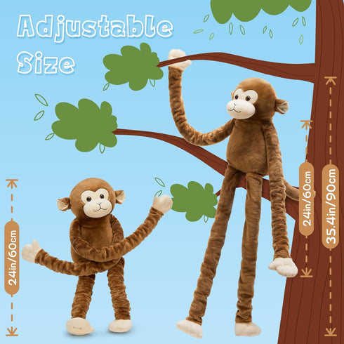 23.6"~35.4" MorisMos Big Monkey Stuffed Animal Plush Toy, Stretchable Long-Legged Monkey Toy Gift for Kid Adult