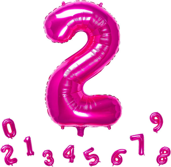 32 Inch Pink Number 2 Balloons, Foil Balloon for Birthday Party Decoration Supplies