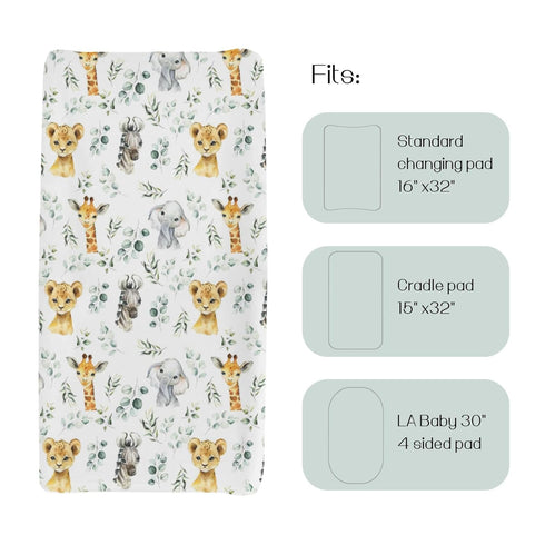 African Safari Jungle Animals Changing Pad Cover for Baby Girls & Boys, Giraffe, Elephant, Lion, Zebra, 32"/34" x 16"
