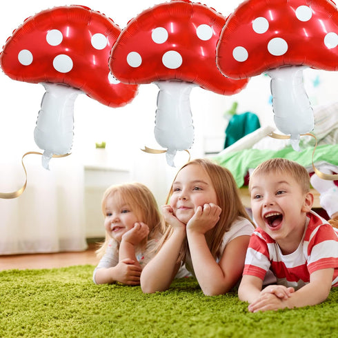 Sliverdew 3Pack 31'' Mushroom Foil Balloon,Mushroom Birthday Party Supplier Fairy Princess Birthday Woodland Theme