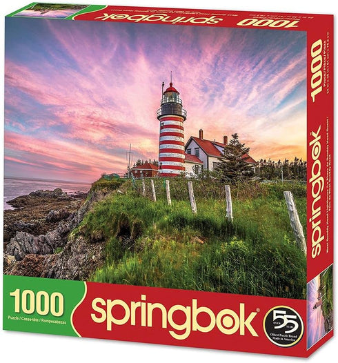Springbok Puzzles - West Quoddy Head Lighthouse - 1000 Piece Jigsaw Puzzle - Large 30 Inches by 24 Inches Puzzle - Made in USA - Unique Cut Interlocking Pieces