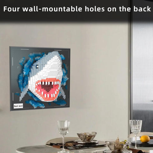 Set 3D 2166PCS Mini Building Blocks Shark Mural - Cute Animal Wall Art Shark Craft Kit Micro Mini Block Bricks Creative