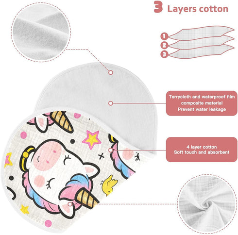 decor gift 4 Pack 22x11in Cotton Burp Cloth Soft and Absorbent? Cute Cartoon White Rainbow Unicorns Feed Cloth