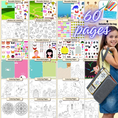 60-page 420 Activity Book for Girls and Boys - Premium Case Includes Large - Stickers, Rainbow Scratch Papers, Reusable