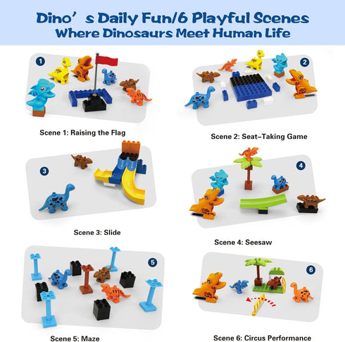 Unasas 3+ 121-Piece 6 2 Set Marble Run Building Blocks for Kids Ages | Dinosaur STEM Toy with Dinosaurs & Baseplates |