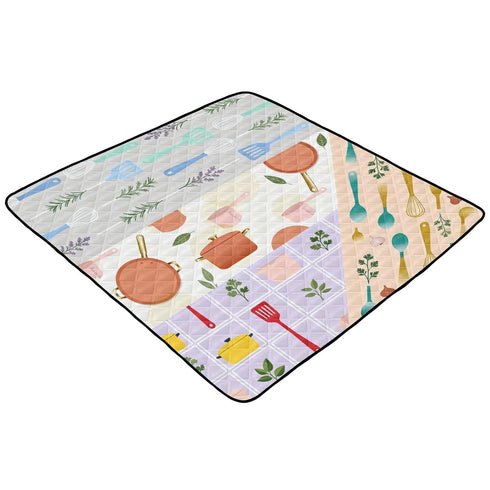 GuoChe 50'' 50'' Food Freshness Kitchen Utensils Pattern Cute Foldable Baby Activity Play Mat for Indoor Outdoor
